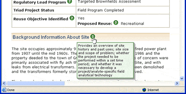 Figure showing a partial profile. The cursor is over the help icon, and a pop-up provides a definition of that section of the profile.